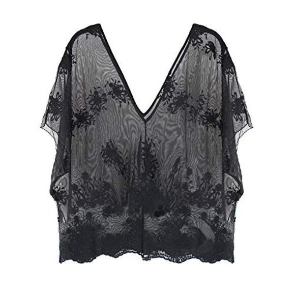Sheer Black V-Neck Lacey Lightweight Beach Cover-Up - Picture 6 of 9